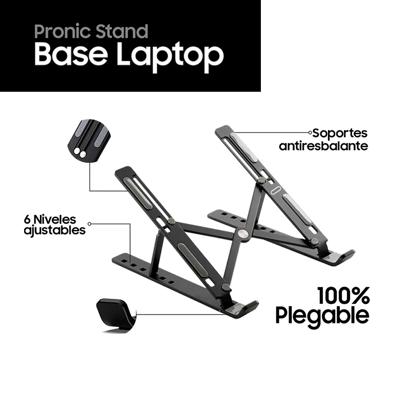 Base para Laptop Ajustable y Portatil de Plastica - Color Negro