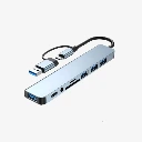 Hub USB C 8 en 1 de aluminio con puertos USB 3.0, USB tipo C, Puerto AUX, lector SD