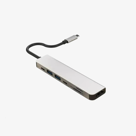 [001205] HUB USB C 7 en 1 Para Lapotop con HDMI, Puertos Tipo C, USB y Lector SD