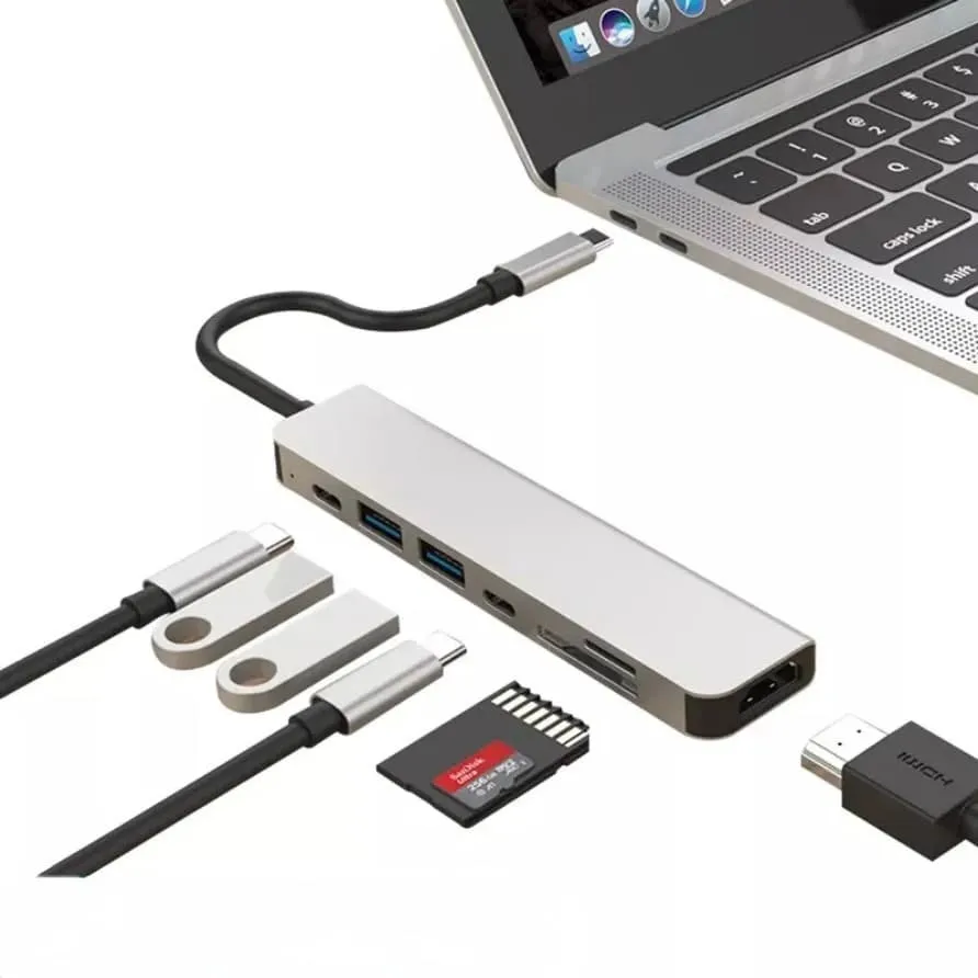 [CMX-ACC-GEN-HUB] HUB USB C 7 en 1 Para Lapotop con HDMI, Puertos Tipo C, USB y Lector SD